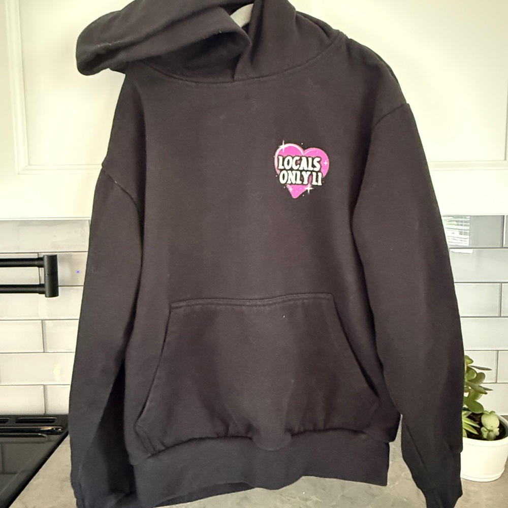 Black Hoodie with Pink Heart Design